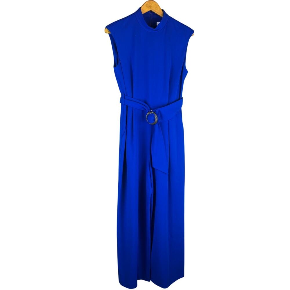 CALVIN KLEIN Jumpsuit 8 Regatta Blue Sleeveless, Belt, Cowl Neck NWT SN CD4C1G1F